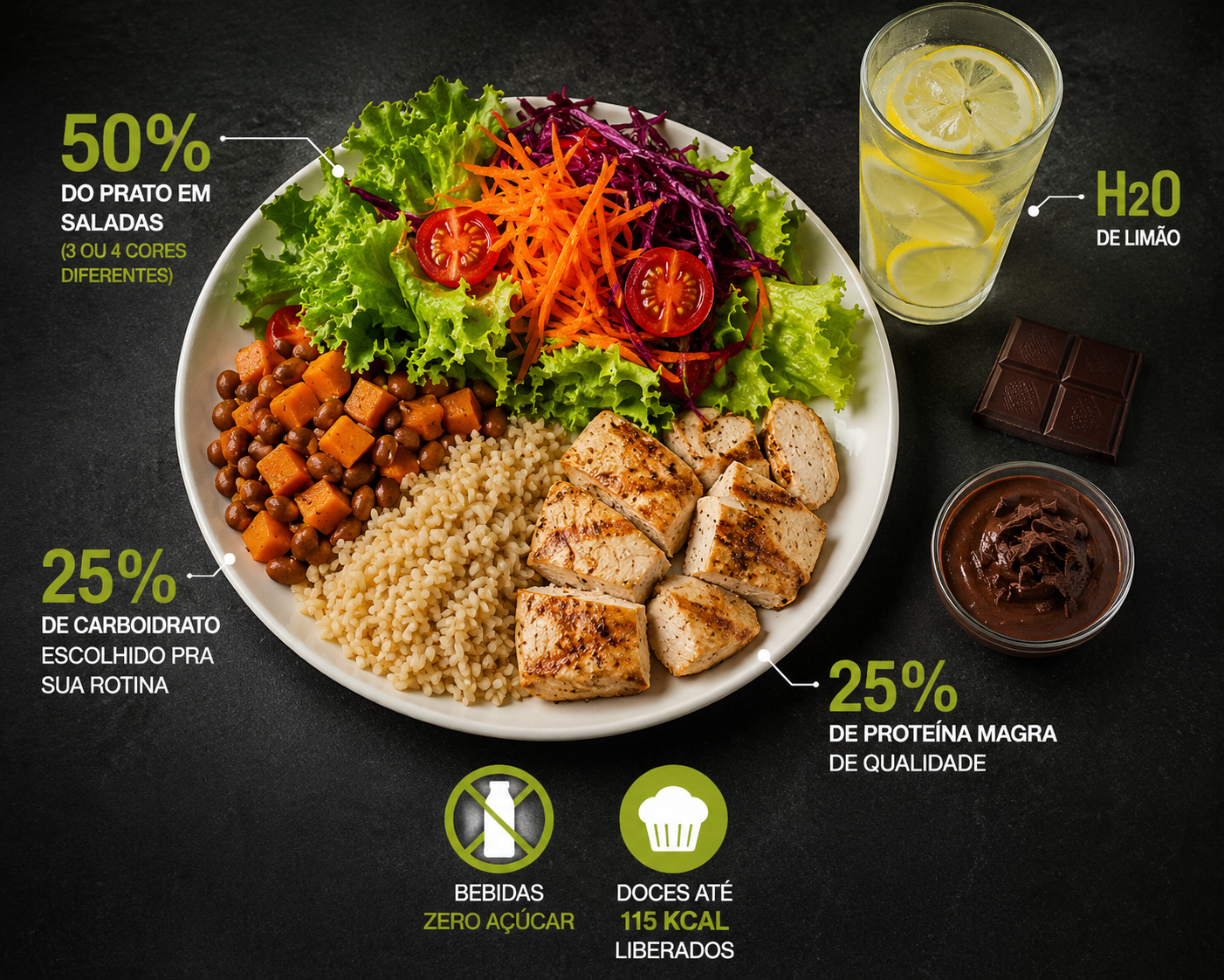Prato de perda de peso: salada, proteína e carbo